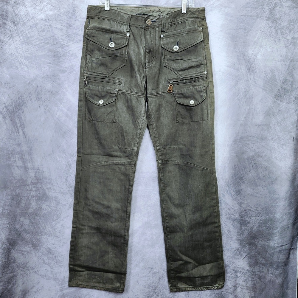 Vintage Y2K Tactical Cargo Jeans Seduka Mens 34x32 Gray Coated Multi Pocket